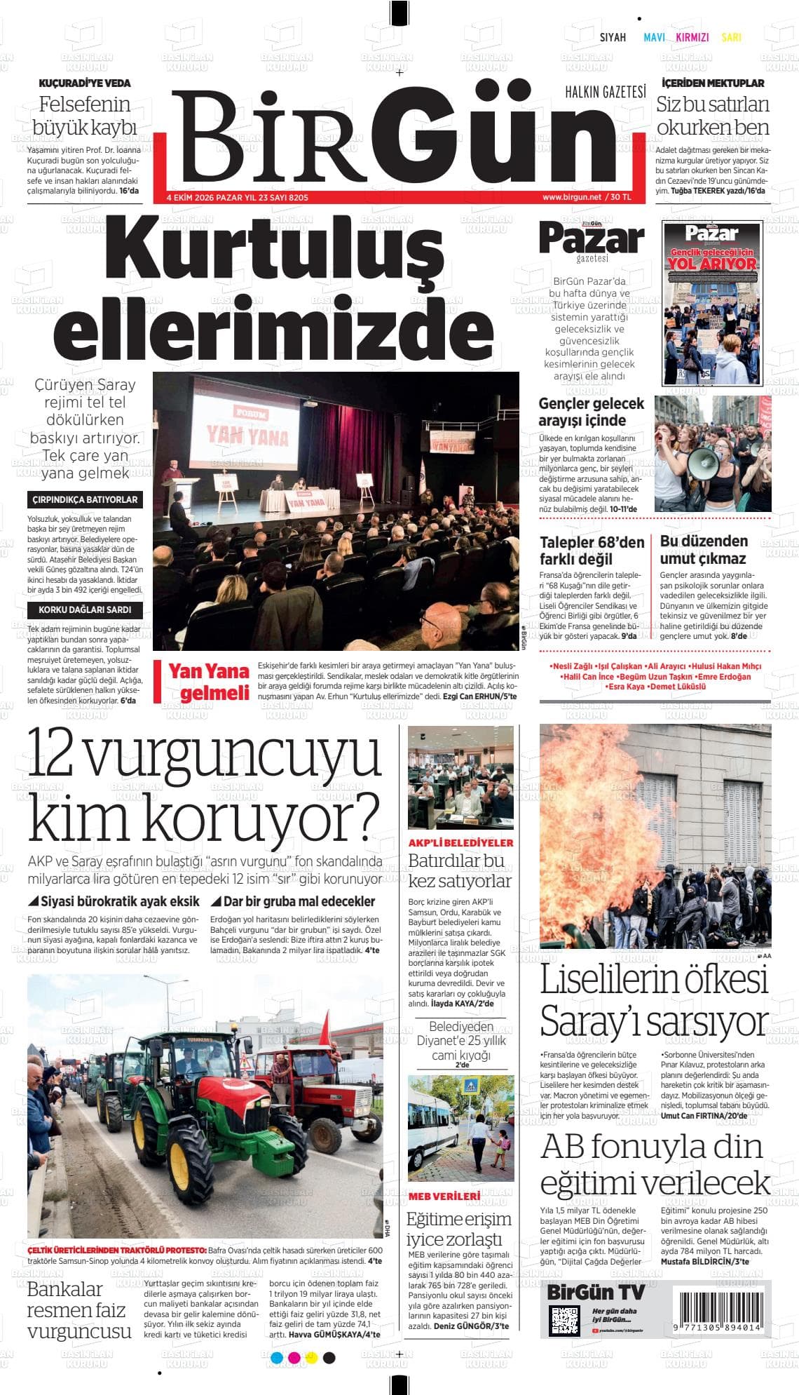 BİRGÜN gazetesi birinci sayfası