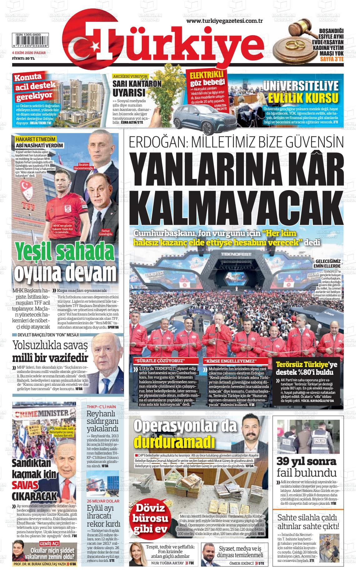 TÜRKİYE gazetesi birinci sayfası