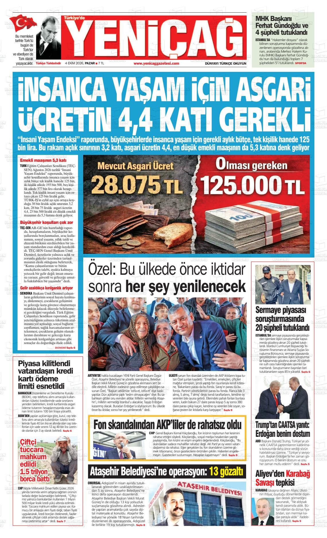 YENİÇAĞ gazetesi birinci sayfası