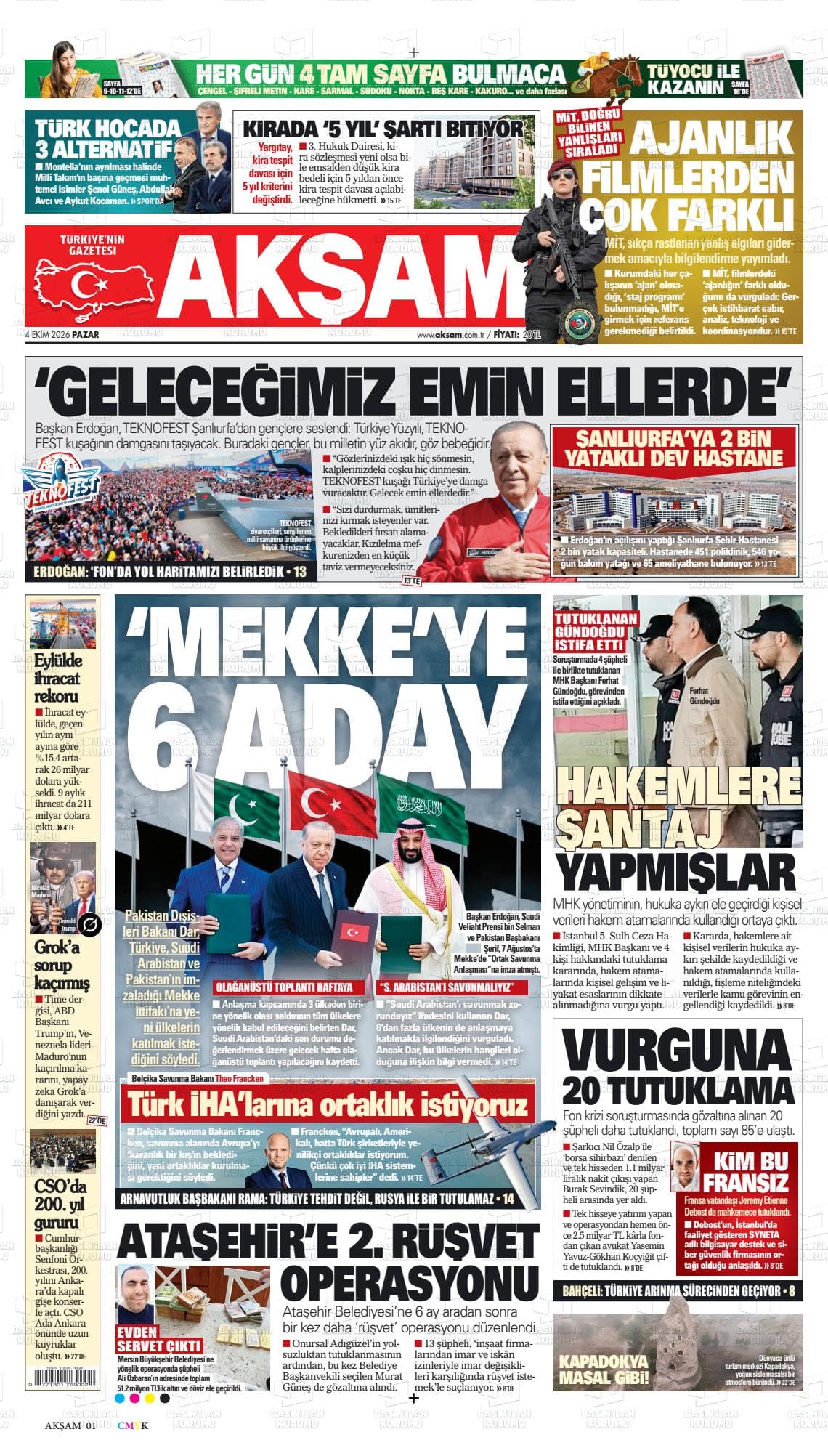 AKŞAM gazetesi birinci sayfası