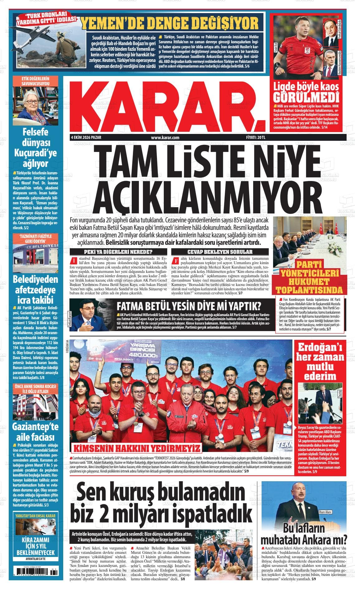 KARAR gazetesi birinci sayfası