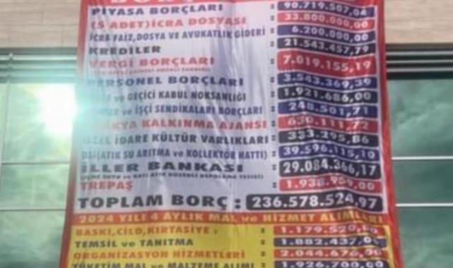 Uzunköprü’nün borçları belediye binasına asıldı