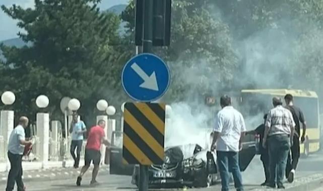 Bursa’da hareket halindeki araç alev aldı