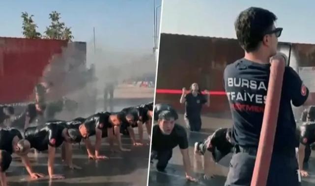 Bursa’nın yeni alev savaşçılarına tazyikli su ve şınavla kutlama