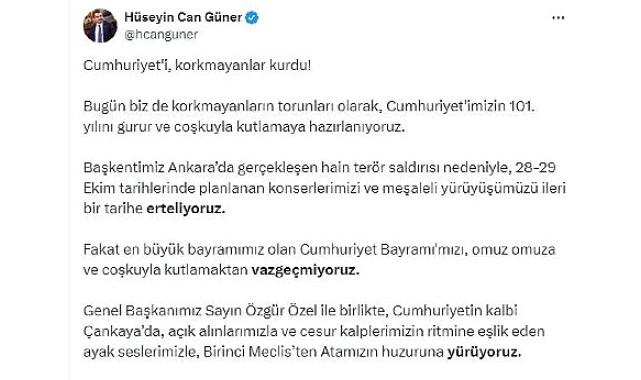 Çankaya Belediye Başkanı Hüseyin Can Güner’in Cumhuriyet Bayramı Etkinlikleri ile İlgili Açıklaması