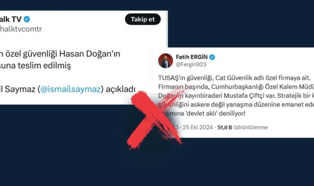 TUSAŞ’ın güvenliği ile ilgili iddialara Dezenformasyon açıklaması