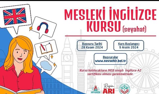 Nevşehir Belediyesi Gençlik ve Spor Hizmetleri Müdürlüğü bünyesinde Seyahat içerikli Mesleki İngilizce kursu açılacak.