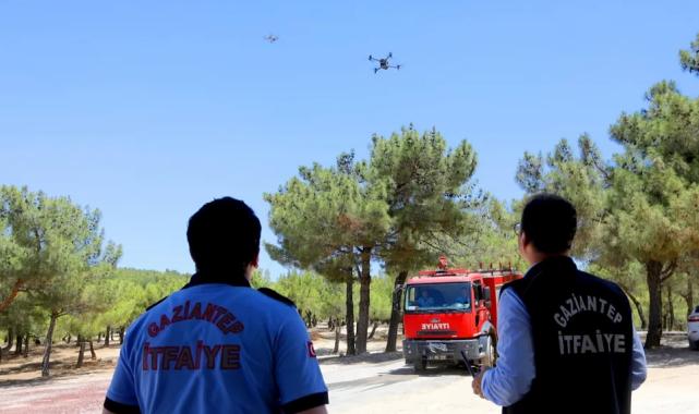 Gaziantep itfaiyesinden droneli yangın nöbeti
