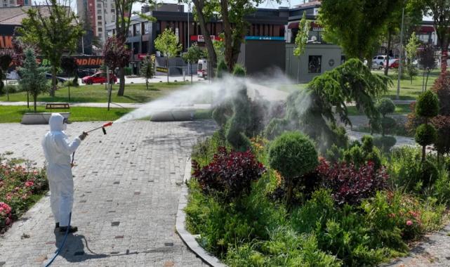 Konya’da yeşil alanları ilaçlamaya devam