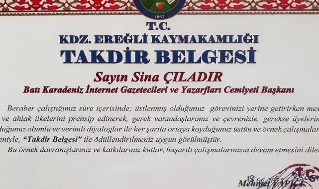 Kdz. Ereğli Kaymakamı’ndan BATİYAC Başkanı Çıladır’a takdir