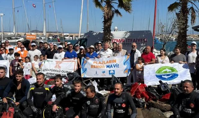 Urla’da kıyı ve deniz temizliği yapıldı.. Araba lastiği bile çıktı!