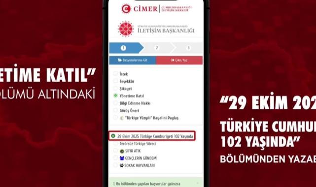Vatandaşlar Cumhuriyet duygularını CİMER’den paylaşabilecek