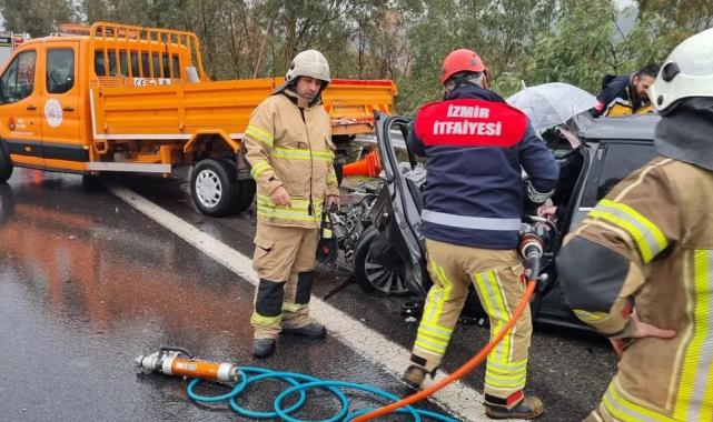 İzmir’de zincirleme trafik kazasına itfaiyeden hızlı müdahale