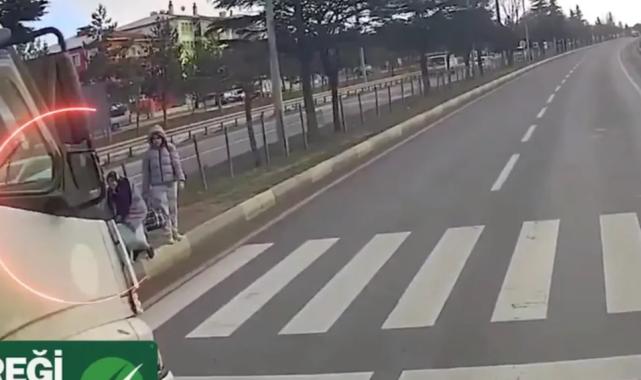 Yaya geçidinde facianın eşiğinden dönüldü! Kamyon sürücüsüne gereği yapıldı!