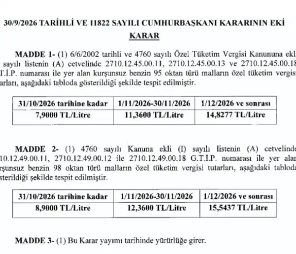 Benzin fiyatlarında Özel Tüketim Vergisi oranları kademeli olarak artırıldı